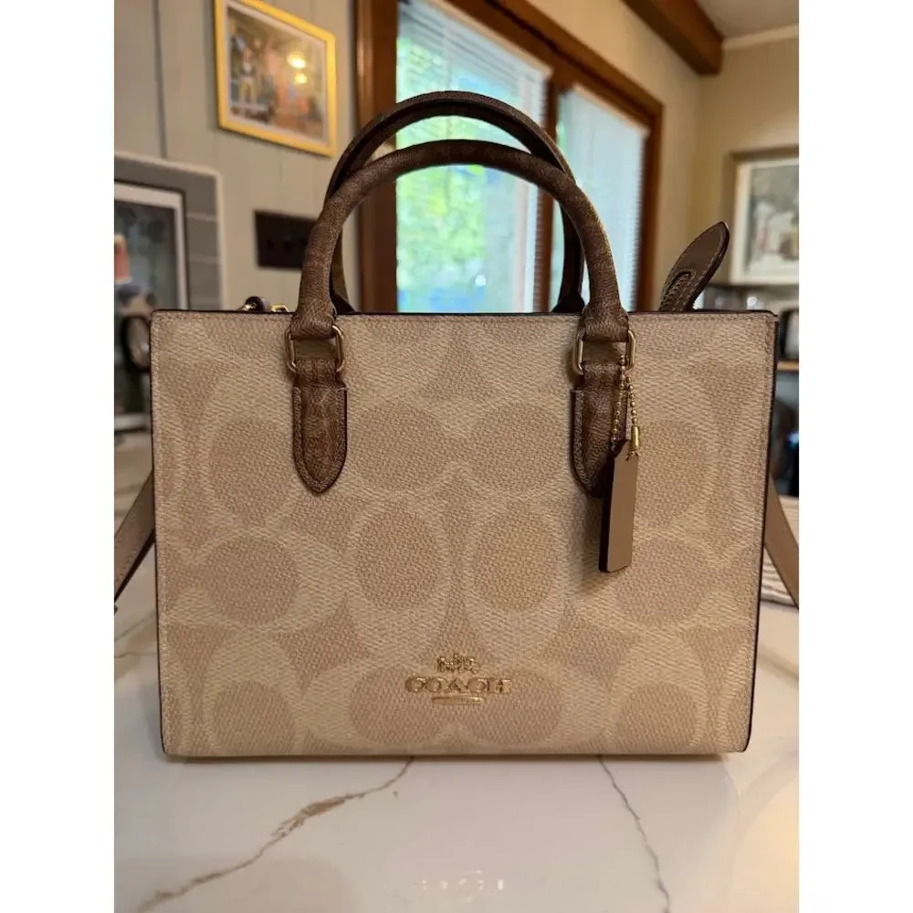 Coach Maggie Small Tote Bag In Blocked Signature Canvas CY676 Sand Tan